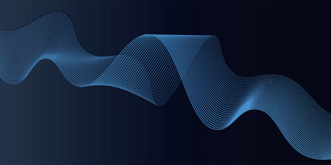 Abstract glowing wave lines on dark blue background. Dynamic wave pattern. Modern flowing wavy lines. Futuristic technology concept.