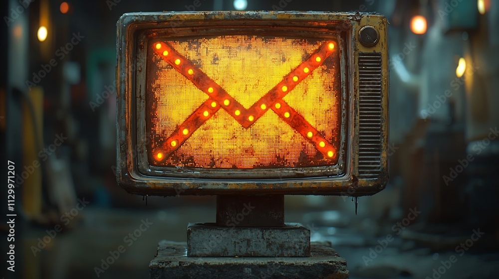 Aufkleber retro vintage analog email icon on old television screen with static and scan lines