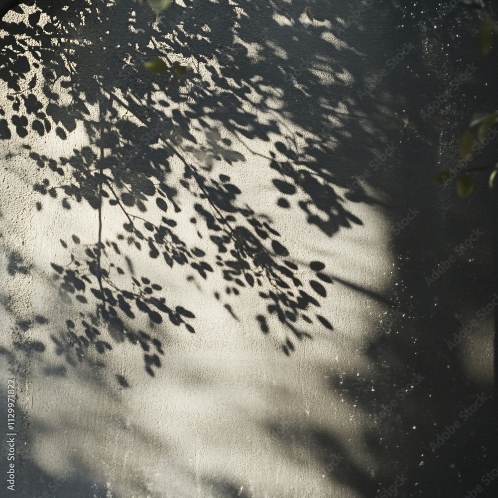 Poster light and shadow patterns cast by tree leaves on a wall.