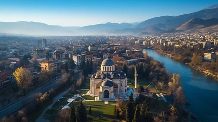 Aerial View of the King Zog Mosque in Fier, Albania