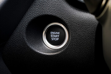 Close up engine car start button. Start stop engine modern new car button,Makes it easy to turn your auto mobile on and off. a key fob unique ,selective focus