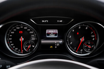 car​ instrument panel, car​ speed motor of​ night, car​ dashboard​ modern​ automobile control​illuminated panel​ speed display.
