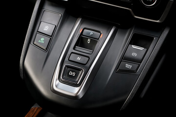 automatic transmission shift selector in the car interior. Closeup a manual shift of modern car...