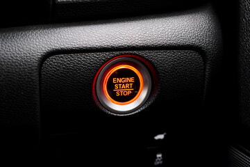 Close up engine car start button. Start stop engine modern new car button,Makes it easy to turn...
