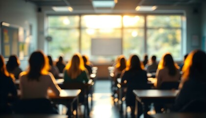 Young people sitting a classroom with their backs turned facing the front of the class teacher with a whiteboard chalkboard with assignments studying workload