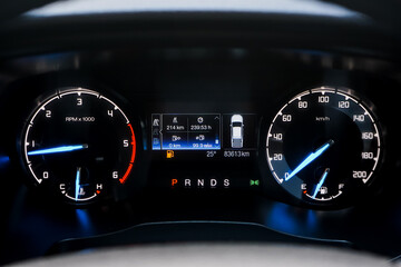 car​ instrument panel, car​ speed motor of​ night, car​ dashboard​ modern​ automobile...