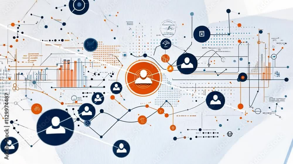 Aufkleber connecting the dots: a stylized network of interconnected data points and user icons, representing t