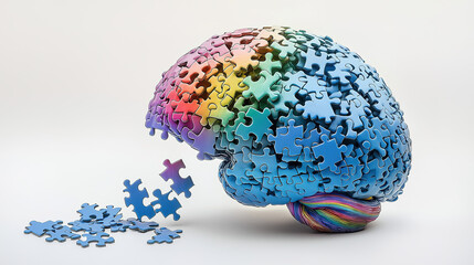Human head profile and jigsaw puzzle, cognitive psychology or psychotherapy concept, mental health, brain problem, personality disorder, vector line design, Created using generative AI tools, leaving 