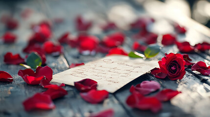 charming vintage love letter surrounded by red rose petals evokes romance and nostalgia