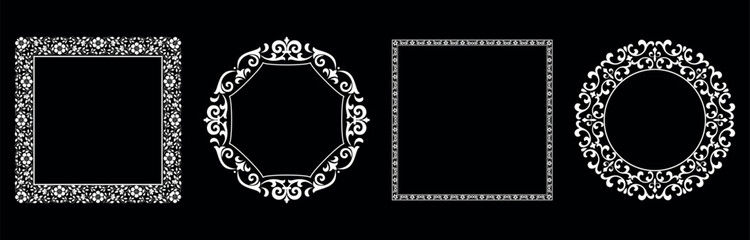 Set of decorative frames Elegant vector element for design in Eastern style, place for text. Floral black and white borders. Lace illustration for invitations and greeting cards.