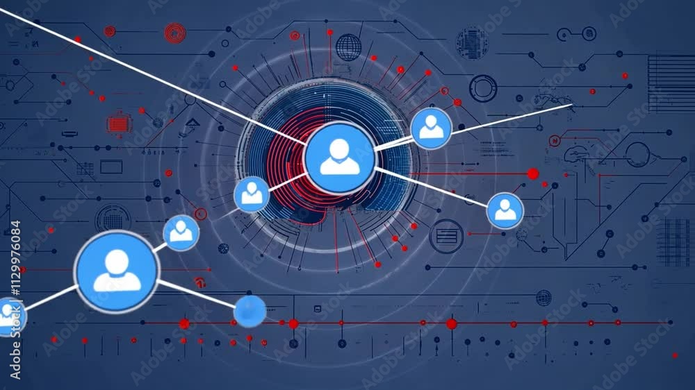 Aufkleber global network connection: abstract digital illustration depicting a network of interconnected indiv