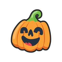 laughing pumpkin head with outline in flat vector design.