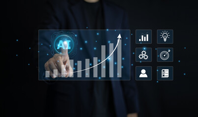 Businessman leverages AI automation to drive sustainable business growth and optimize operational...
