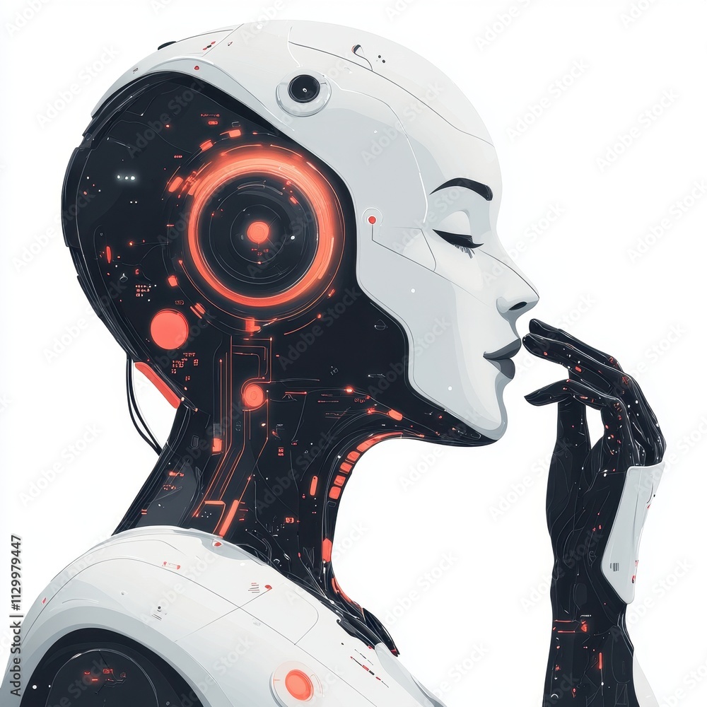 Poster ai -enabled fraud mitigation: innovative robot with headphones and microphone analyzing data for enh