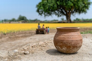 Naklejka premium rural landscape with traditional clay pot