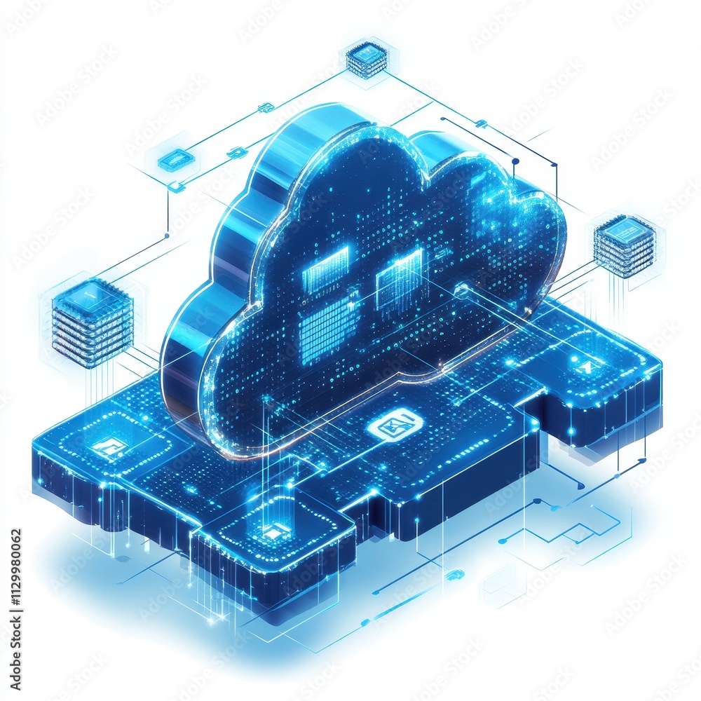 Poster blockchain cloud security concept illustration showcasing cloud computing technology with emphasis o