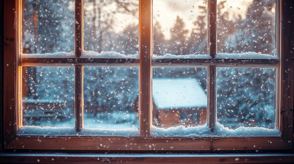 Winter Wonderland View from Snowy Window