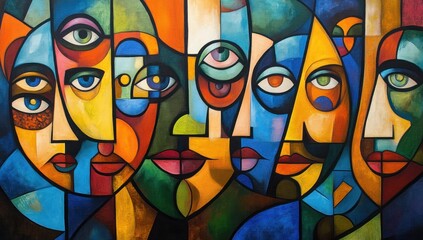 Abstract Cubist Portrait of Several Faces