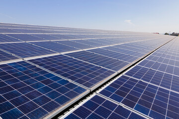 Solar rooftop on commercial structure. Photovoltaic panels for producing of clean ecological...