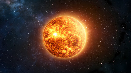 Hyper detailed photo of luminous solar orb in cosmic outer space. Solaris. Illustration