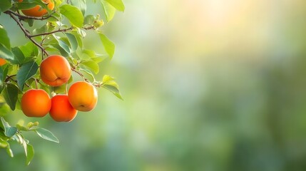 Ripe Apricots Hanging On A Branch In Sunny Orchard