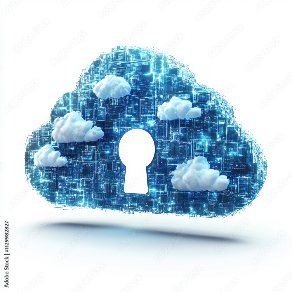 Aufkleber hybrid cloud security concept with keyhole, cloud computing and digital data protection enhancing se