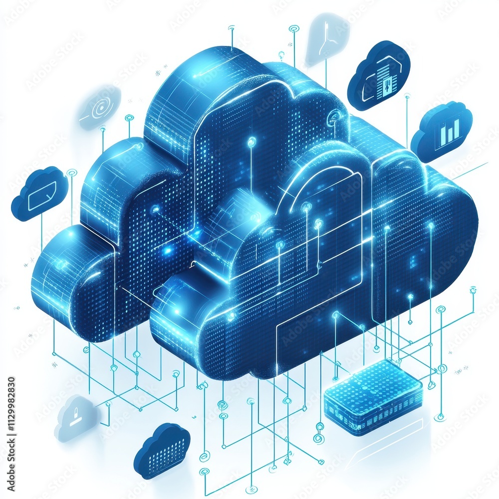 Aufkleber hybrid cloud security: innovative cloud computing concept with blue technology elements for enhanced