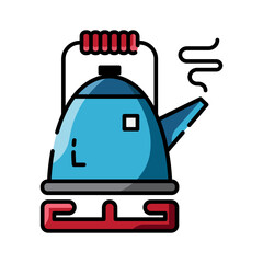 Made in uk A Vibrant Illustration of a Blue Kettle on a Stovetop, Perfect for Kitchen Decor and Warm Beverage Concepts