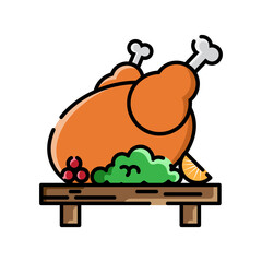 Made in uk Roasted Turkey on Wooden Platter Thanksgiving Feast Illustration