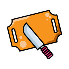 A Vibrant Illustration of a Kitchen Knife Resting on an Orange Cutting Board