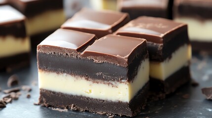 Delicious layered chocolate dessert pieces.