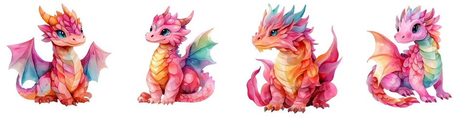 Chinese New Year A vibrant collection of whimsical dragons showcasing various colors and playful poses, perfect for fantasy-themed designs.