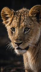 Fototapeta premium Baby lion cub face closeup 