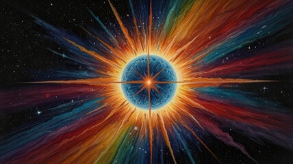 Naklejka premium Cosmic Radiance A Celestial Explosion of Color and Light