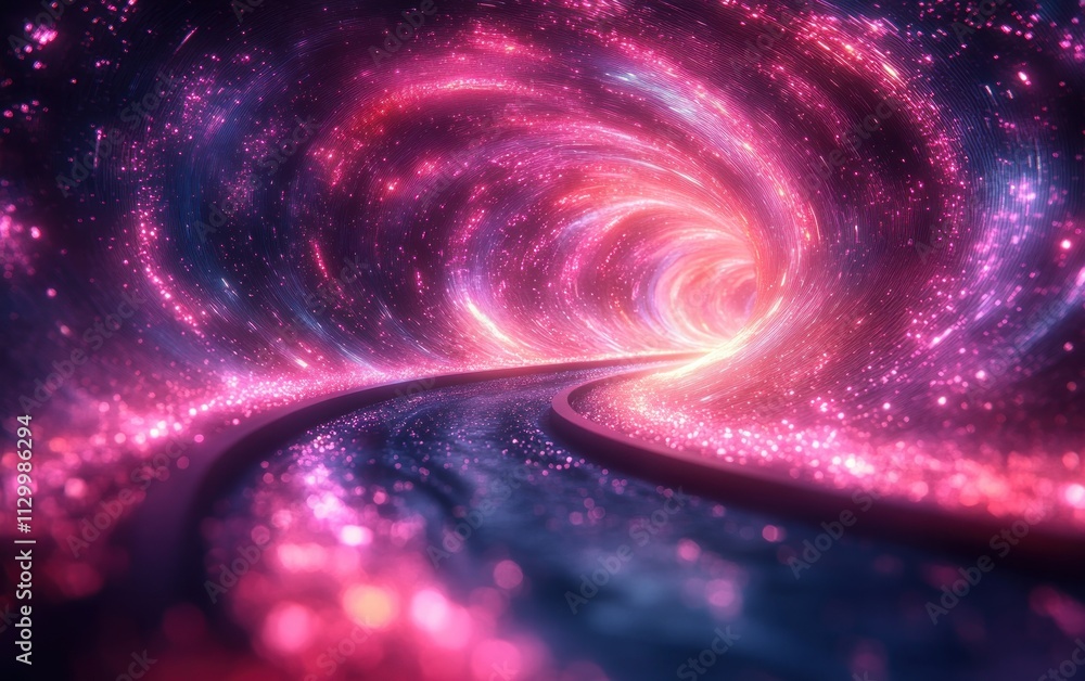 Poster futuristic abstract neon landscape with dynamic perspective and soft purple and pink light