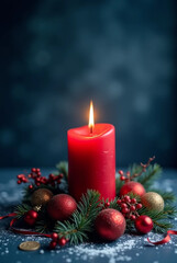 Christmas decoration with candle and Christmas tree