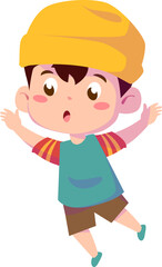 Cute Cartoon Boy Wearing Yellow Hat Having Fun, Design Inspiration, Character
