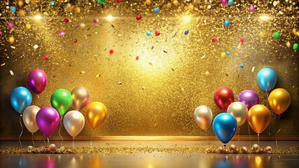 A Festive Celebration with Sparkling Balloons and Confetti