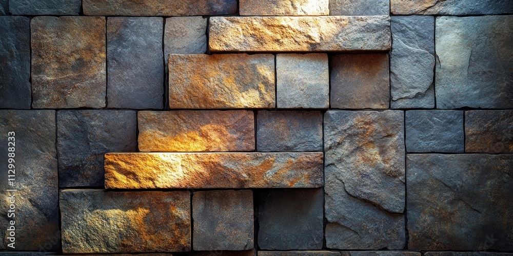 Poster Textured Stone Tiles Close-Up with Intricate Patterns and Dramatic Lighting for Modern Interiors and Architecture