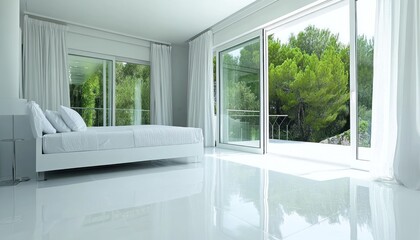 Modern Minimalist Bedroom With Large Sliding Glass Doors