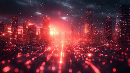 Fototapeta premium Futuristic Nighttime Cityscape with Red Lighting Effects