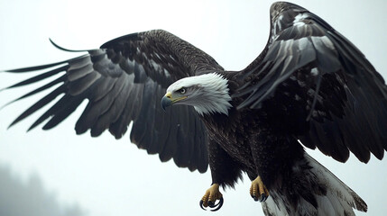 Obraz premium Majestic Bald Eagle in Flight Wings Spread Wide