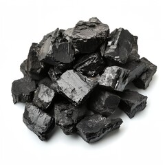 A pile of black rocks on a white background