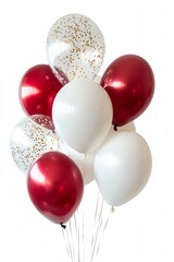 A bunch of red and white balloons with gold specks