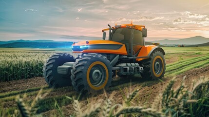 Obraz premium Autonomous tractors using 5G networks for precise navigation and efficient fieldwork