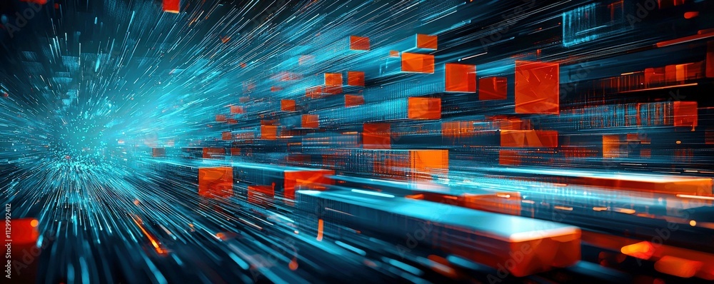 Aufkleber futuristic abstract digital background with blue and orange light speed motion representing technolo