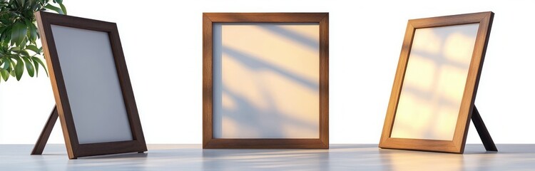 Vertical Standing Wooden Photo Frame on White Background with Natural Lighting and Textured Grain