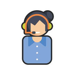 female costumer service sign with outline in flat vector design.