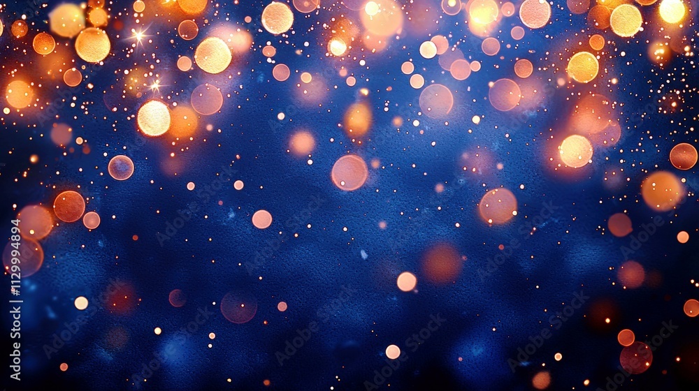 Poster vibrant blue background with colorful bokeh lights and soft glowing orbs creating a dreamy and festi