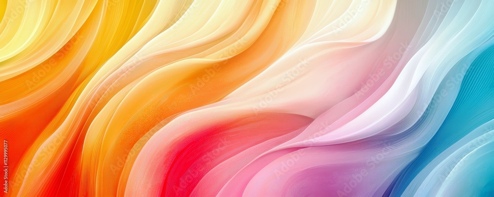 Poster vibrant abstract waves of color in soft hues and elegant curves capturing beauty and fluidity in a u
